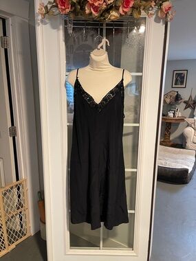 Black Lace-Trim Slip Dress with Spaghetti Straps